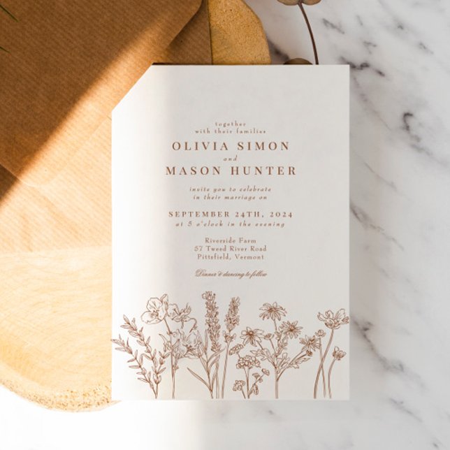 Elegant Boho Wildflower Burnt Orange Wedding Invitation (Creator Uploaded)