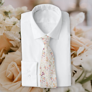Elegant Boho Wildflower Butterfly Groomsman Tie