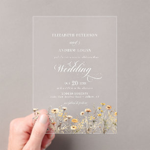Elegant Boho Wildflower Calligraphy  Wedding Acrylic Invitations
