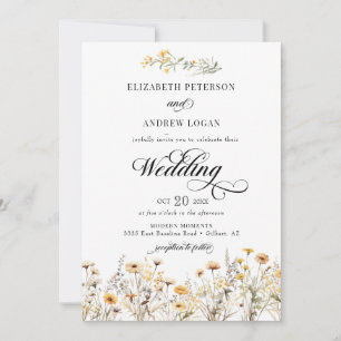 Elegant Boho Wildflower Calligraphy Wedding Invitation