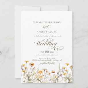 Elegant Boho Wildflower Calligraphy Wedding Invitation