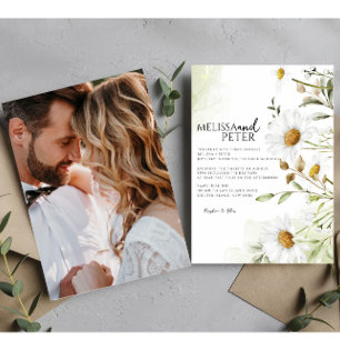 Elegant Boho Wildflower Daisy Photo Wedding Invitation