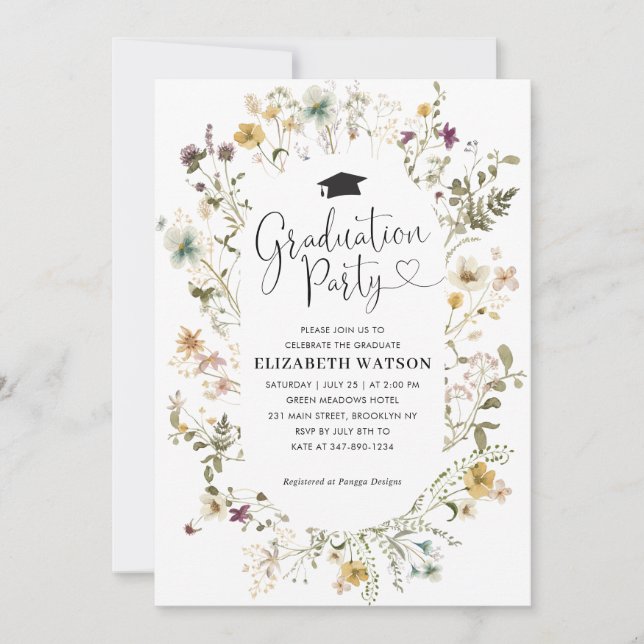Elegant Boho Wildflower Floral Graduation Party Invitation (Front)
