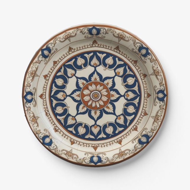 Elegant Boho wildflower Floral Pattern Ceramic Wed Paper Plate (Front)