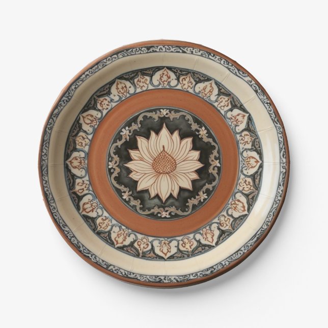 Elegant Boho wildflower Floral Pattern Ceramic Wed Paper Plate (Front)