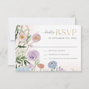 Elegant BOHO Wildflower Floral Watercolor Pink RSVP Card