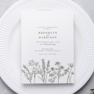 Elegant Boho Wildflower Green Rehearsal Dinner Invitation