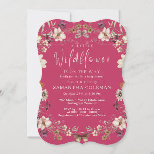 Elegant Boho Wildflower Hot Pink Baby Shower Invitation