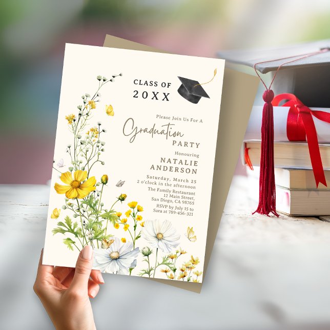 Elegant Boho Wildflower Meadow Graduation Party Invitation (Elegant Boho Wildflower Meadow Graduation Party Invitation)