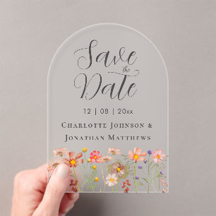 Elegant Boho Wildflower Meadow Wedding Acrylic Invitations