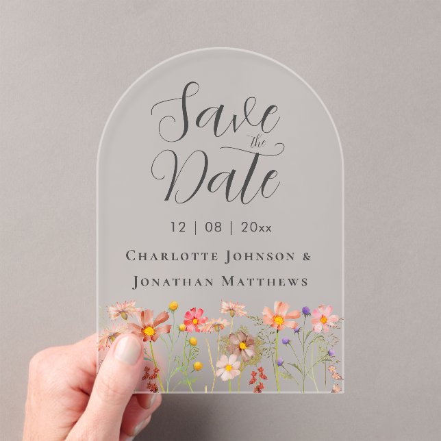 Elegant Boho Wildflower Meadow Wedding Acrylic Invitations (Insitu (Handheld))