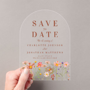 Elegant Boho Wildflower Meadow Wedding Acrylic Invitations