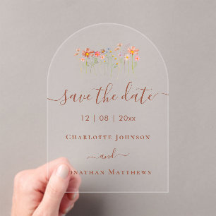 Elegant Boho Wildflower Meadow Wedding Acrylic Invitations