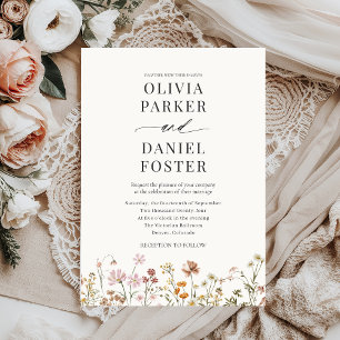 Elegant Boho Wildflower Minimalist Wedding  Invitation