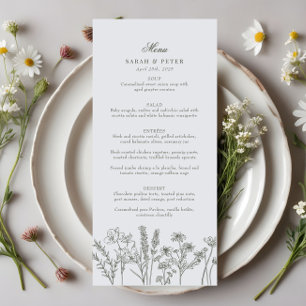 Elegant Boho Wildflower Olive Green Wedding Menu