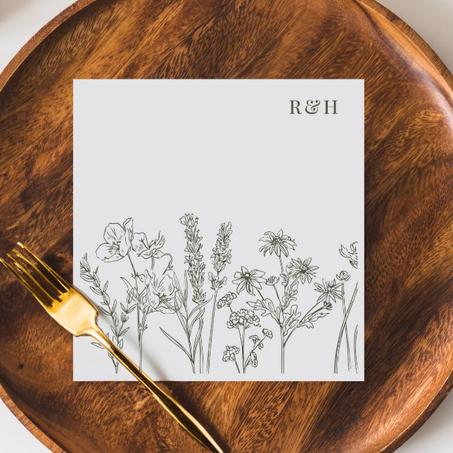 Elegant Boho Wildflower Olive Green Wedding Napkin (Creator Uploaded)