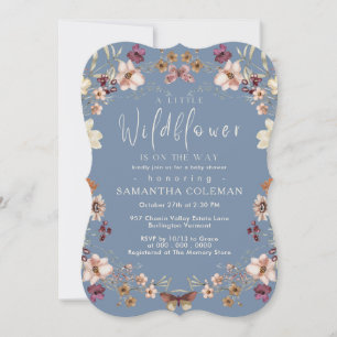 Elegant Boho Wildflower Periwinkle Baby Shower Invitation