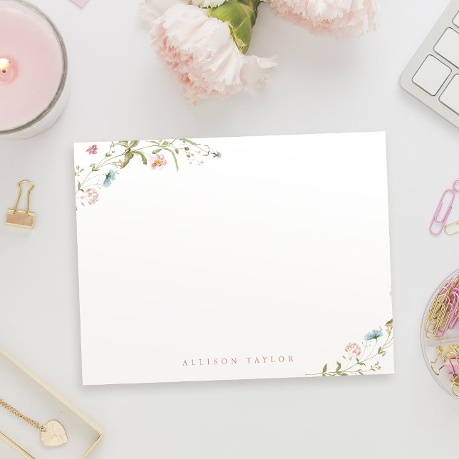 Elegant Boho Wildflower Personalised Stationery Card (Elegant Boho Wildflower Personalized Stationery Note Card)