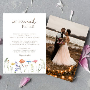 Elegant Boho Wildflower Photo Casual  Wedding  Invitation