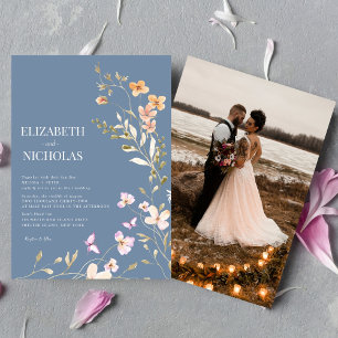 Elegant Boho Wildflower Photo Casual  Wedding  Invitation