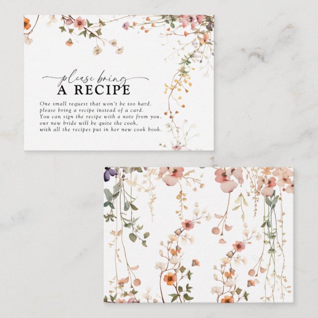 Elegant Boho Wildflower  Please Bring A Recipe Enclosure Card (Front/Back)