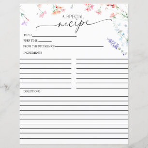 Elegant Boho Wildflower     Recipe Cards