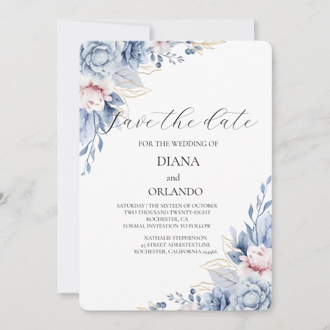 Elegant Boho Wildflower save the date Invitation (Front)