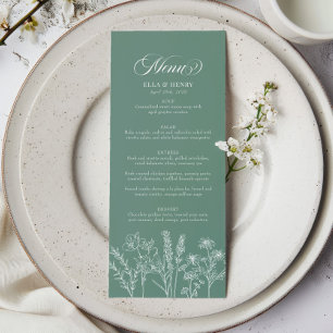 Elegant Boho Wildflower Spring Green Wedding Menu