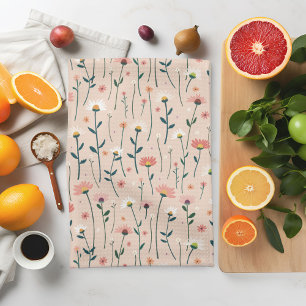 Elegant Boho Wildflower Summer Garden Blush  Tea Towel