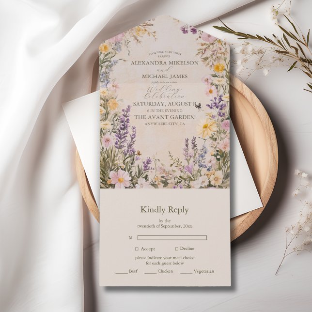 Elegant Boho Wildflower Wedding All In One Invitation (Creator Uploaded)