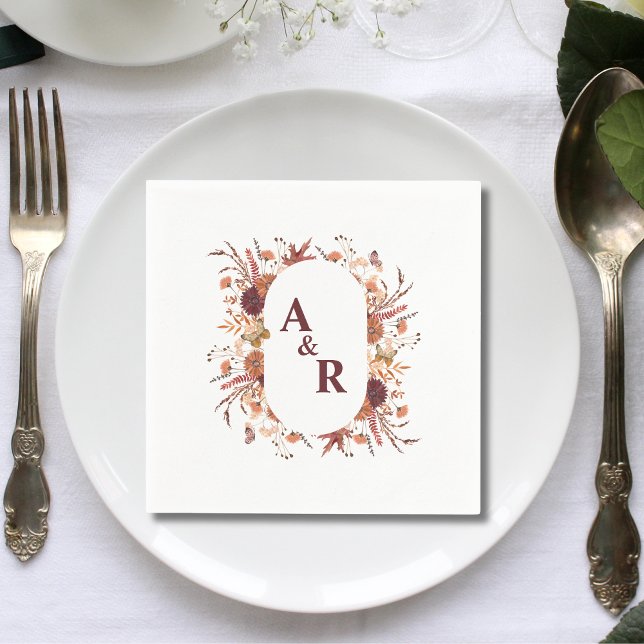 Elegant Boho Wildflower Wedding Couple Initials Napkin (Creator Uploaded)