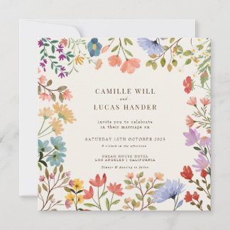 Elegant Boho Wildflower Wedding Invitation