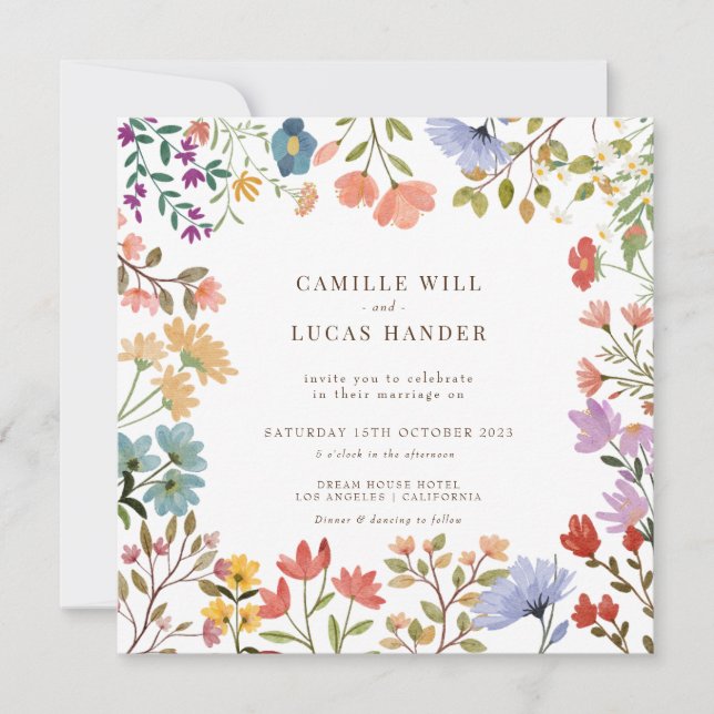 Elegant Boho Wildflower Wedding Invitation (Front)
