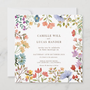 Elegant Boho Wildflower Wedding Invitation