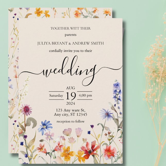 Elegant Boho wildflower wedding Invitation (Creator Uploaded)