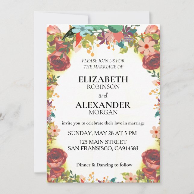 Elegant Boho Wildflower Wedding Invitation (Front)