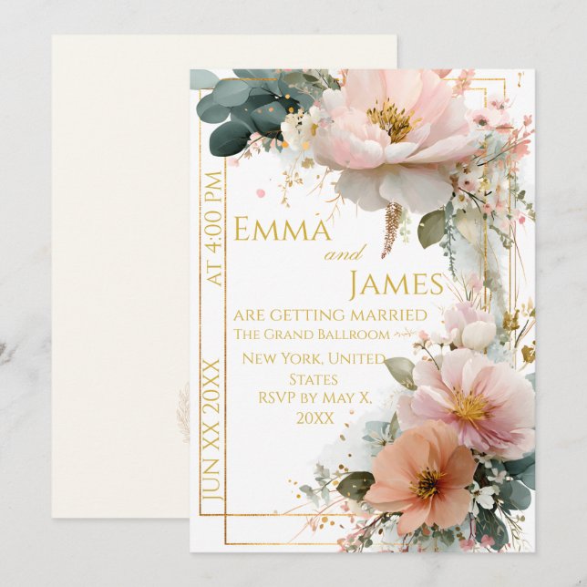 Elegant Boho Wildflower Wedding Invitation (Front/Back)