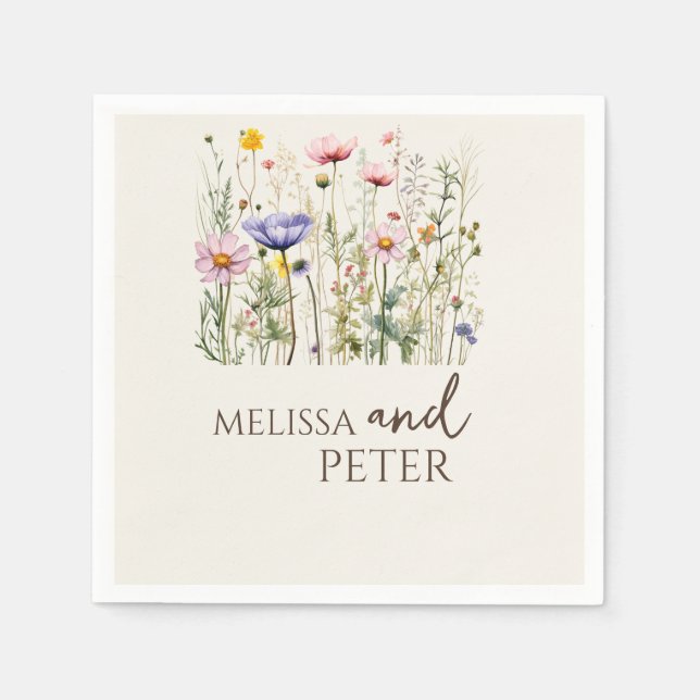 Elegant Boho Wildflower Wedding Invitation Napkin (Front)