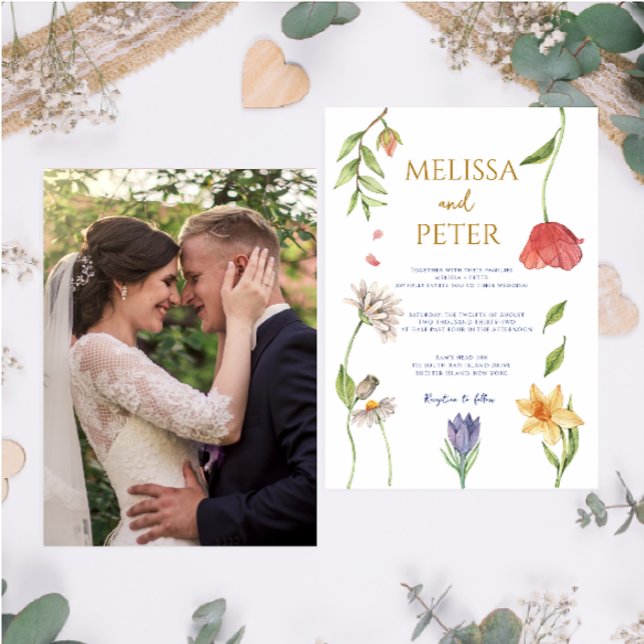 Elegant Boho Wildflower Wedding Photo Invitation (Creator Uploaded)