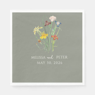 Elegant Boho Wildflower Wedding    Sage Green  Napkin