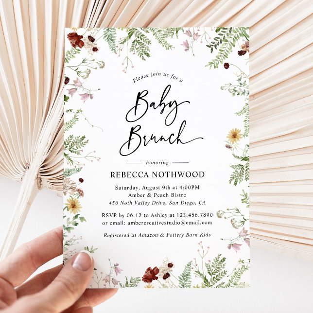 Elegant Boho Wildflowers Baby Brunch Invitation (Creator Uploaded)