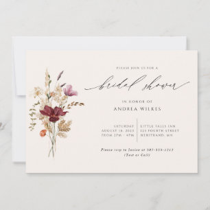 Elegant Boho Wildflowers Fall Bridal Shower Invitation