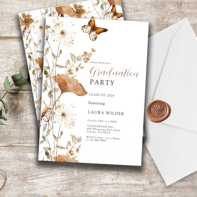 Elegant Boho Wildflowers Graduation Party Invitation (Creator Uploaded)
