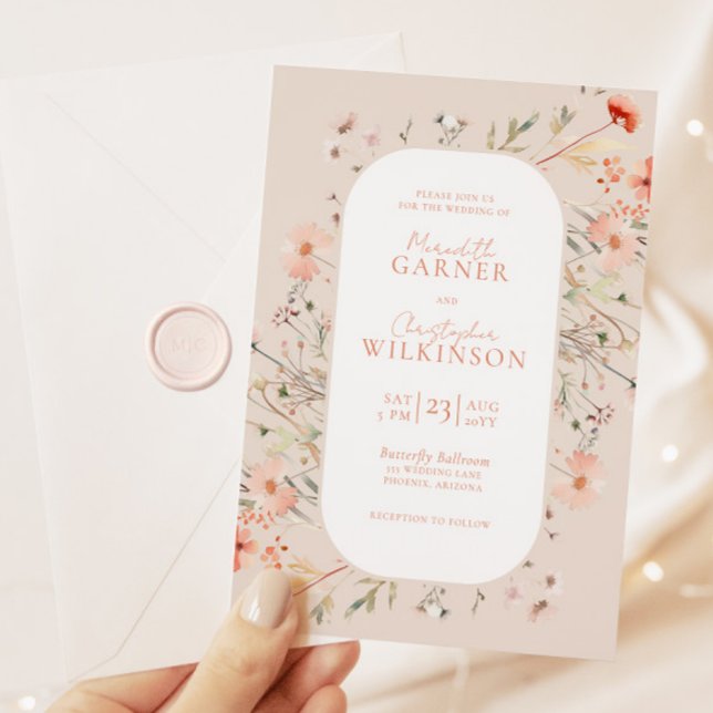 Elegant Boho Wildflowers Pink Wedding Invitation (Creator Uploaded)