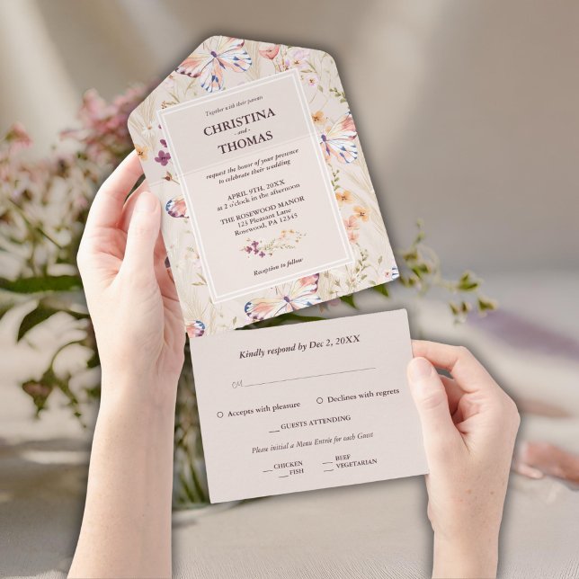 Elegant Boho Wildflowers Wedding All In One Invitation (Creator Uploaded)