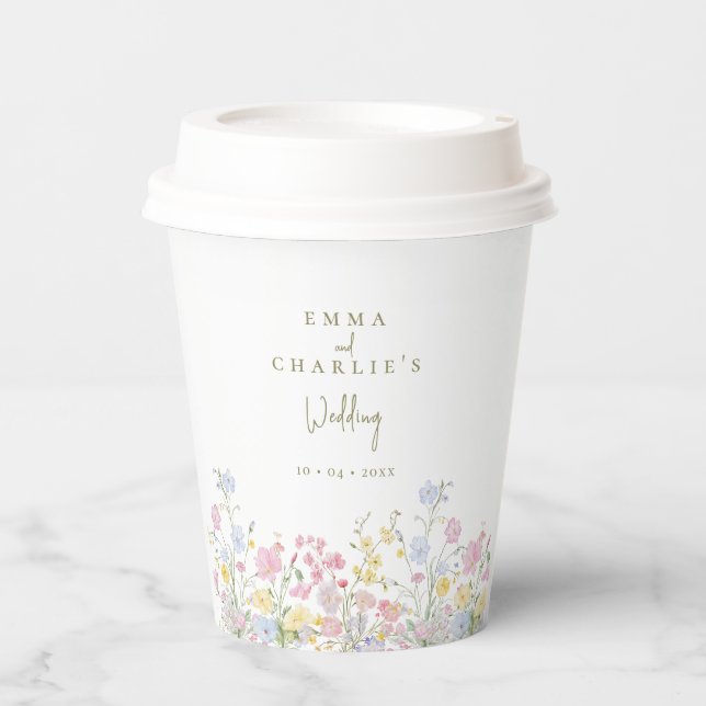 Elegant Boho Wildflowers Wedding Paper Cups (Front)