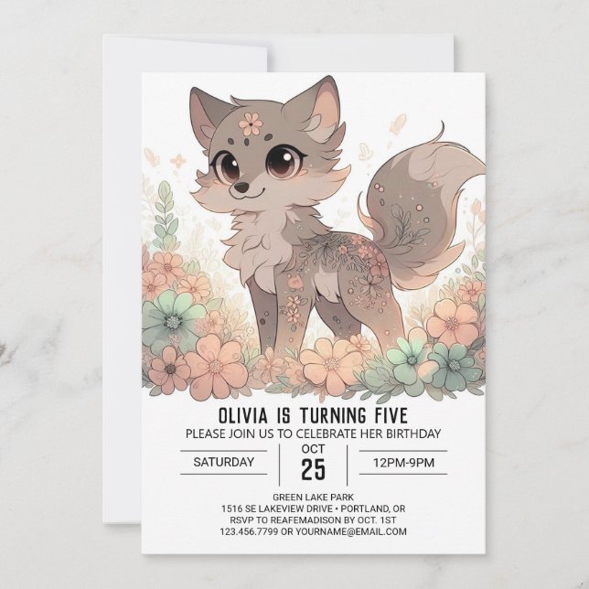 Elegant Boho Wolf Digital Birthday Invitation (Front)