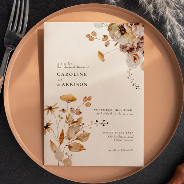 Elegant Boho Woodland Fall Floral Rehearsal Dinner Invitation (Creator Uploaded)