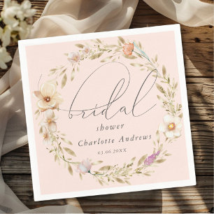 Elegant, boho wreath, handwriting Bridal Shower Napkin