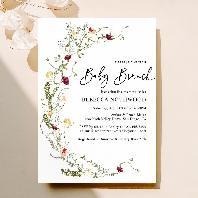 Elegant Boho Wreath Wildflower Baby Brunch Invitation (Creator Uploaded)